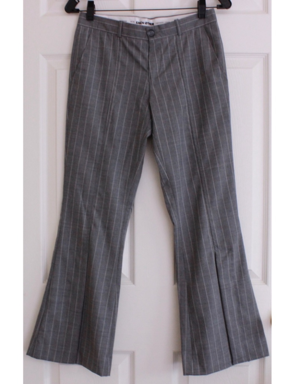 Each X Other Grey Wool Pin Stripe Flare Pants Trousers Pockets